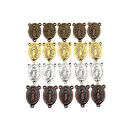 100Pcs Alloy Virgin Mary Medal Oval 3 Hole Connector For Jewelry Making Earrings Necklace DIY Accessories