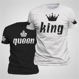King Queen Lovers Tee T Shirt Imperial Crown Printing Couple Clothes lovers Femme Summer s Casual O-neck Tops 210517