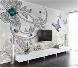 Custom photo wallpapers 3d murals wallpaper European crystal flower butterfly Jewellery TV background wall paper for living room decoration