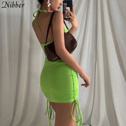 NIBBER 2021 summer club beach vacation party night sling dress For women sexy fashion solid color skinny mini wrap female Y0823