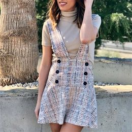 Sweet Print Buttoned Suspender Mini Dress Fashion Deep V Neck Female Overalls es Chic Vestidos Mujer 210430