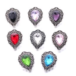 Colourful Crystal Vintage Silver Colour Snap Button Charms Women Jewellery findings Waterdrop Rhinestone 18mm Metal Snaps Buttons DIY Bracelet jewellery