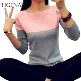 TIGENA Autumn Winter Sweater Women Knitted High Elastic Jumper Sweaters And Pullovers Female Black Pink Tops Lady Knitwear 210922