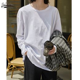 Korean Style Oversized Tops Casual Autumn Long Sleeve Tee Women Solid White Loose Blouses Blusas Elegantes 10193 210521