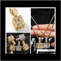 Necklaces & Pendants Drop Delivery 2021 Guys Bling Initial Letter A-Z Cubic Square Pendant Necklace Personalised 18K Gold Plated Cz Zircon Hi