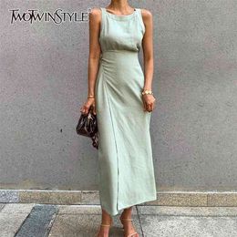 Elegant Sleeveless Dress For Women O Neck Off Shoulder High Waist Bandage Midi Dresses Female Fashion Clothing 210520