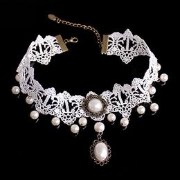 2021 Popular Bride White Lace Hanging Beads Pure Handmade Original Retro Clavicle Neck Necklace Jewellery Wholesale