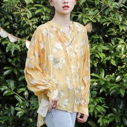 Autumn Yellow Batwing Sleeve All Match Stylish Casual Shirts Brief Chic Loose Print Floral High Street Sweet Blusas 10190 210508