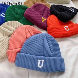 Winter Solid Colour Cotton Letters Outdoor Warm Lovers Skullies Beanies Casual Embroidery Men Women Knitted Hat