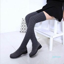 2021 Fashion Knitted Women Knee High Boots Elastic Slim Autumn Winter Warm Long Thigh High Boots Woman Shoes