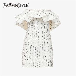 Vintage Print Dot Dress For Women Slash Neck High Waist Sexy Slim Mini Dresses Female Fashion Clothing Summer 210520