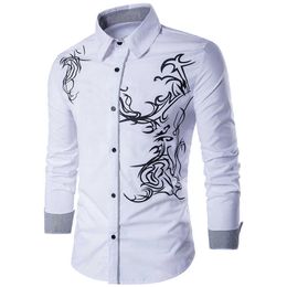 Men Shirt 2021 Spring New Men's Fashion Dragon Print Slim Fit Casual Social Business Long-sleeved Shirt Brand Camisa Masculina P0812