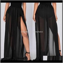 Fashion Sexy Women Transparent Clothes Womens Side Split Skirt Seethrough Beach Party Mesh Hollow Long Maxi Skirts Vzuoj Qivgi