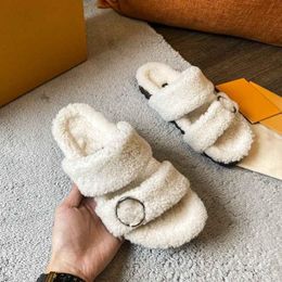 Wool Furry Slippers Women Mental Decor Winter Warm Slipper For Ladies Indoor Slides Chic 2021 Design Woman Shoes