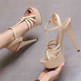 Latest 2022 Show Artifact Model High Heel Shoes Female Sexy Waterproof Platform 13/15 CM Sandals Women's Summer Stilettos Nude Y220225