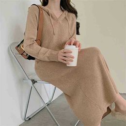 Autumn Winter Dress Women Loose Knitted Sweater es Ladies Solid Casual Long Robe Vestidos 210525