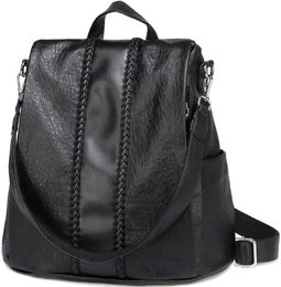 Backpack Purse for Women Fashion Faux Leather Anti-theft Backpack for Ladies with Vintage Weave School Bag