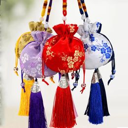 Chinese Style Tassel Sachet Bag Organiser Fashion Retro Brocade Car Hanging Interior Decoration Portable Sachet Jewellery Storage Bags Carry Pouch