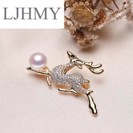 Pins, Brooches Gold-plated Rhinestone Pave Zircon Real Freshwater Lustre Pearl Brooch Of The Deer Trendy High Quality