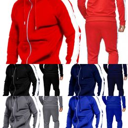 Casual Hoodies Tracksuits Two-Piece Suit Men Sets Autumn White Edge Zipper Hooded Jacket Drawstring Pants Mens Sportwear Sets X0610