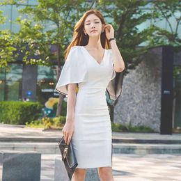 white tight Dress kroean ladies SIeeveless V neck cabaret Sexy bodycon party Office Dresses for women 210602