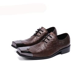 Brown Leather Dress Shoes Men Handmade Men's Shoes Square Toe Lace-up Formal Business Shoes Men Zapatos Hombre