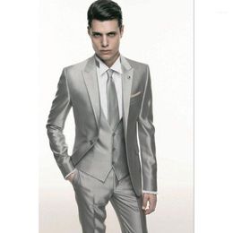 Silver Grey Wedding Men Suit Formal Skinny Terno Masculino Male Blazer Party Custom Tuxedo 3 Piece Vestidos Mens Suits1