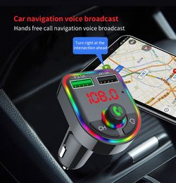 Bluetooth 5.0 FM Transmitter Car Dual USB Fast Phone Charger MP3 Player with LED Light Wireless Handsfree Kit Adapter