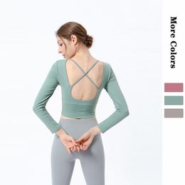 Women Tracksuit Tops Tees T-Shirt Clothing Womens yoga wear fitness sports beauty back quick-drying stretch long-sleeved bra underwear shockproof T-shirts