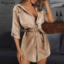 Spring Elegant Cardigan Sexy Dress Deep V-Neck Lace-up White Mini Women Long Sleeve Ladies es For Vestido 11963 210512