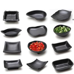 Melamine Black Dipping Soy Sauce Dishes Sushi Wasabi Doufu Snack Plate Japanese Restaurant Dining Dinnerware RRB12160