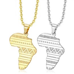 Stainless steel silver gold accessories classic African map Pendant Necklace women men's hip hop gift Jewellery