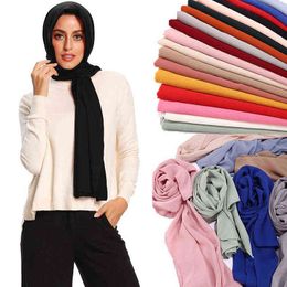 Women Fashion Solid Chiffon Headscarf Ready To Wear Instant Hijab Scarf Muslim Shawl Islamic Hijabs Arab Wrap Head Scarves Y1108