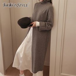 Casual Front Split Knitted Pullovers For Women Turtleneck Long Sleeve Loose Gray Sweater Female Fashion 210524