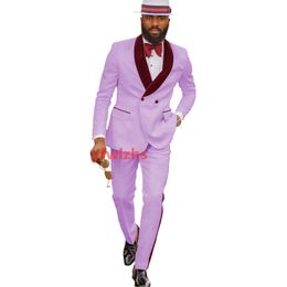 Handsome Double-Breasted Groomsmen Shawl Lapel Groom Tuxedos Men Suits Wedding/Prom/Dinner Man Blazer(Jacket+Tie+Pants) T301