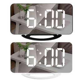 Digital LED Alarm Clock Mirror Night Light LED Table Clock Snooze Function 2 USB Charger Ports Adjustable Brightness Desk Clocks 211111