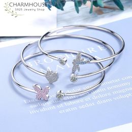 dragonfly bracelets women UK - Pure Silver Bracelets For Women CZ Zircon Crystal Dragonfly Butterfly Heart Charm Bangles Pulseira Femme Jewelry Bangle