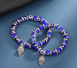 10pcs/lot 8mm Turkey Evil Blue Eyes Beads Bracelets Hamsa Hand Charm Men Women Fashion Jewelry Friendship