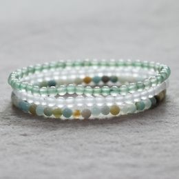 MG0055 4 mm Mini Gemstone Bracelet Set Amazonite Snow Quartz Bracelet On Sale Green Aventurine Women`s Yoga Mala Jewellery