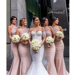 Elegant Halter 2021 Mermaid Bridesmaid Dresses Long Appliqued Wedding Guest Prom Party Gowns Custom Made