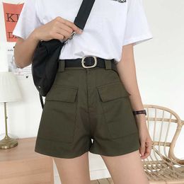 Summer Korea Ulzzang Harajuku shorts casual large size high waist ins female college solid Colour pocket Cargo 210608