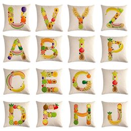 Cushion/Decorative Pillow Englisch Alphabet Cushion Cover Fruit 45x45cm Cotton Linen Home Decor Letter Throw