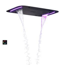Fashion Matte Black 71X43 CM Bathroom Shower Head With LED Control Panel Multi Function Waterfall Shower System
