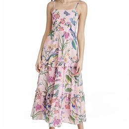 Women Summer Vintage Dresses Sleeveless Floral Print Spaghetti Strap Poplin Female Elegant Fit and Flare Clothing 210513