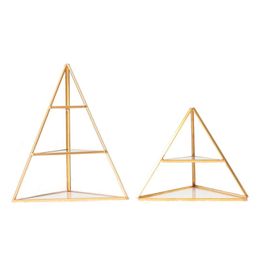 Jewellery Pouches, Bags 95AB 3 Tiers Boxes Storage Geometric Ring Case For Display Brass Glass Pyramid Organiser Box