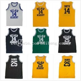 Neues Herren-Basketball-Trikot Nr. 14 Will Smith-Trikot The Fresh Prince of Bel Air Academy Nr. 25 Carlton Banks Movie Jerseys Schwarz Gary Gelb Grün