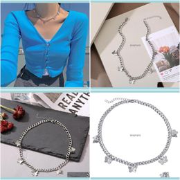 Sier Color Choker Necklace For Women 1 Layers Fl Butterfly Pendant Chain Necklaces & Pendants Veet Chokers Fashion Jewelry Drop Delivery 202