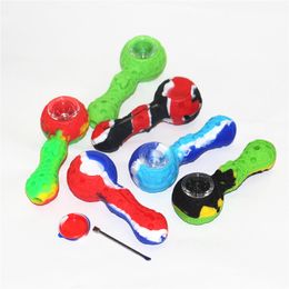 Silicone Smoking Glass Pipe Bubbler Water bong Tobacco Hand Pipes 10 Colours nectar dab rig