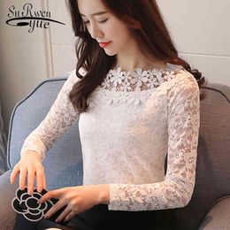 arrival fashion autumn women's shirt long sleeved lace blouse hollow out female women top slim solid blusas 1105 40 210521