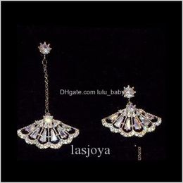 Super Glittering Designer Trendy Fashion Asymmetry Luxury Cute Vintage Fan Shape Diamond Zircon Pendant Earrings For Woman 2Zdux 6Aysk